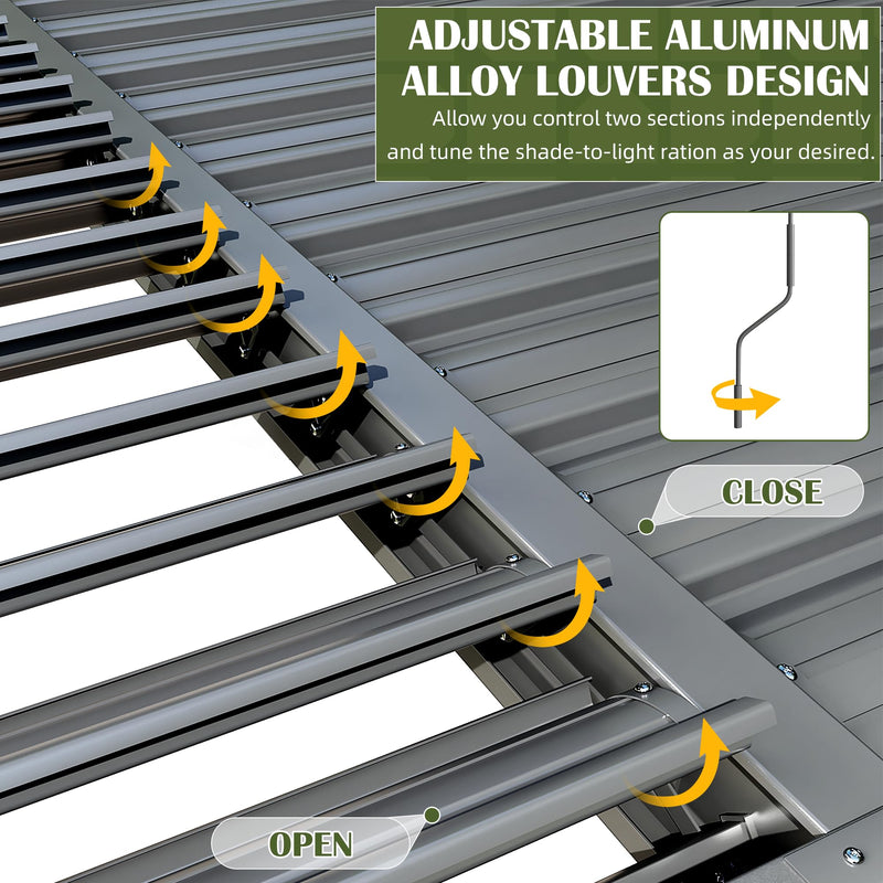 VIWAT Aluminum 10x12 FT Louvered Pergola, Outdoor Pergola with Adjustable Louvered Roof Outdoor Patio Shade Cover, Waterproof & Rustproof Aluminum Gazebo for Backyard and Garden, Gray