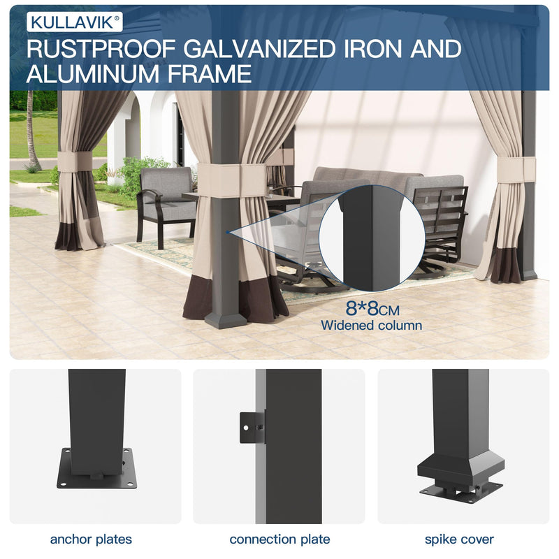 Kullavik 10' × 28' Hardtop Gazebo for Patio,Wall-Mounted Lean to Gazebo Pergola with Sloping Roof and Durable Aluminum Frame,Large Heavy Duty Awnings for Decks,Backyard,Sand