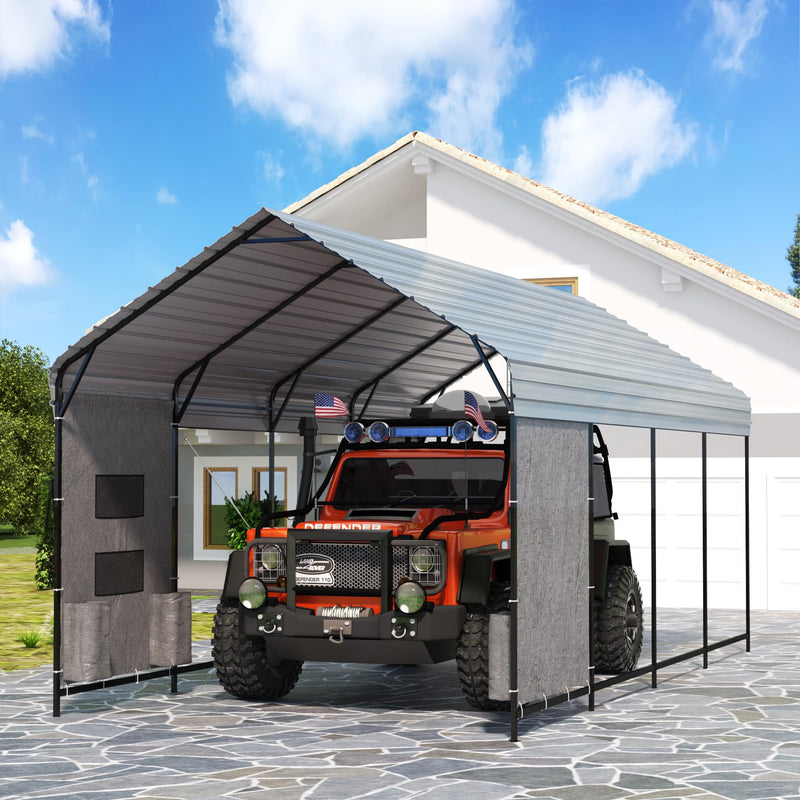 Prime Garden 10'x20'x10' Metal Carport, Heavy Duty Car Port with Enhanced Base Garage, Thickened Outdoor Galvanized Car Shelter for Car, Boats and Truck