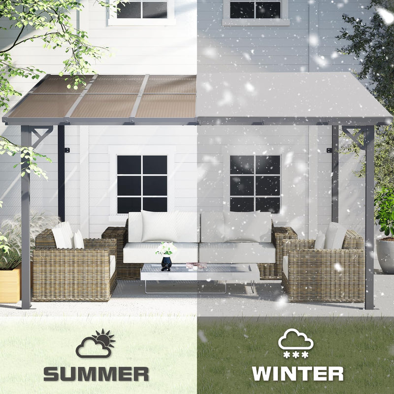 EBE 12' x 10' Wall Mounted Gazebo on Clearance, Lean to Gazebo Pergola with Sloped Roof, for Patio, Porch, Deck