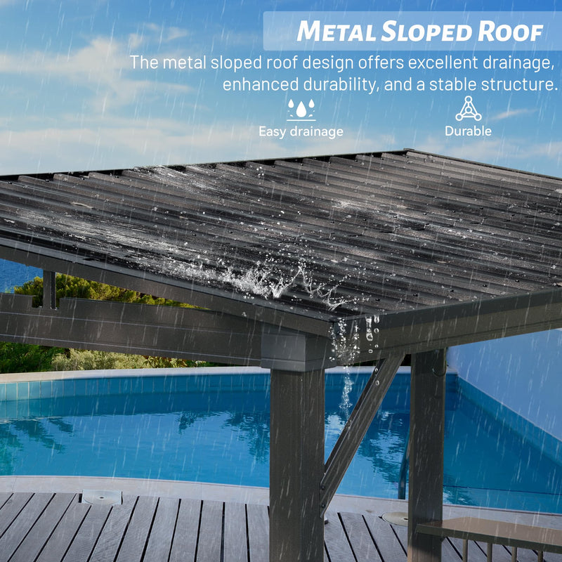 Domi 6.5x12FT Hardtop Grill Gazebo, Outdoor BBQ Gazebo with 2 Side Shelves and Ceiling Hook, Outdoor Grill Canopy with Galvanized Steel Slope Roof for Patio Lawn Backyard Deck, Grey