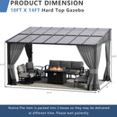 ALAULM 10'x 14' Outdoor Hardtop Pergola,Wall Mounted Lean to Gazebo with Curtains and Netting,Galvanized Metal Frame,Sunshade for Patio, Backyard, Deck and Lawns-Gray
