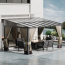 ASJMR 10x14FT Gazebo, Hardtop Wall Mounted Gazebo with Sloping Sun Panel Roof, Awnings for Patio with Metal Frame, Double Curtains for Garden, Lawn, Backyard Deck, Sand