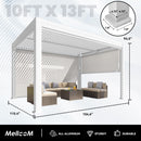 MELLCOM Motorized Louvered Pergola 10x13, Solar and Electric Powered with LED and 4 Side Screens, Aluminum Adjustable Louvered Roof for Outdoor Shelter, Weatherproof, White