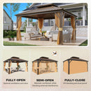 YOLENY 12' x 14' Gazebo Hardtop with Aluminum Frame,Galvanized Steel Double Roof Gazebos with Curtain and Netting,Outdoor Metal Pergolas for Garden, Lawn, Deck, Brown