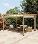 IDEALHOUSE Patio Pergola, Outdoor Patio Gazebo with Retractable Sun Shade, Metal Pergola Shelter for Backyard Deck Garden (Wood-Grain, 10 x 13 FT)