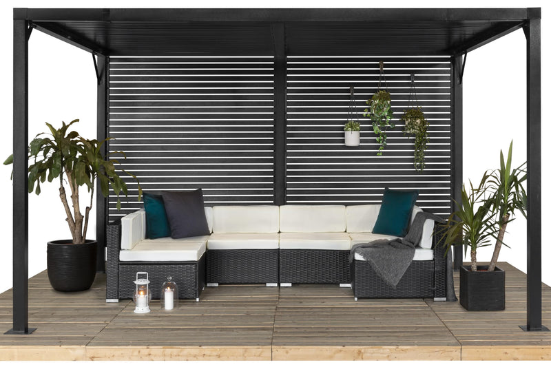 Sojag Meeru 9 ft. x 12 ft. Outdoor Aluminum Pergola with Rustproof Powder-Coated Frame, Welded Anchoring Plates, and Louvered Wall Design for Stylish Backyard Shade and Shelter