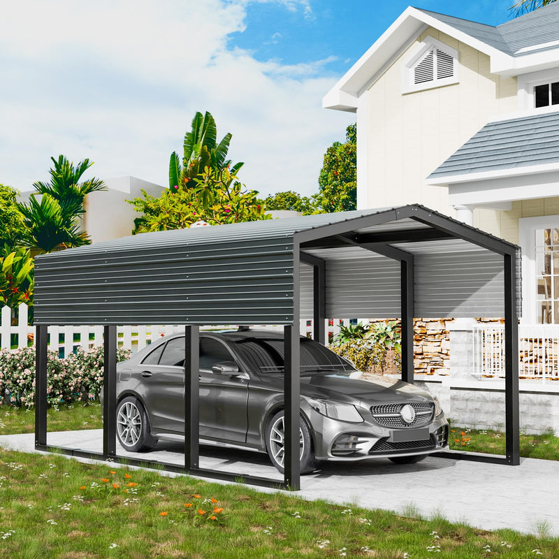 SENYUN Heavy Duty Metal Carport, 10X15 FT Waterproof Carport Canopy with Galvanized Steel Frame and Roof Sunshade Garage Car Shelter for Trucks, Boats, Tractors