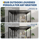 10x12 FT Louvered Pergola, Outdoor Pergola With Adjustable Louvered Roof, Large Patio Aluminum Pergolas for Deck Garden Backyard