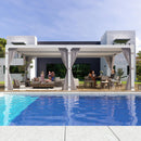 YOLENY Louvered Pergola 10x20, Aluminum Gazebo with Adjustable Waterproof Roof, Curtains and Netting Included, Deck and Backyard, White