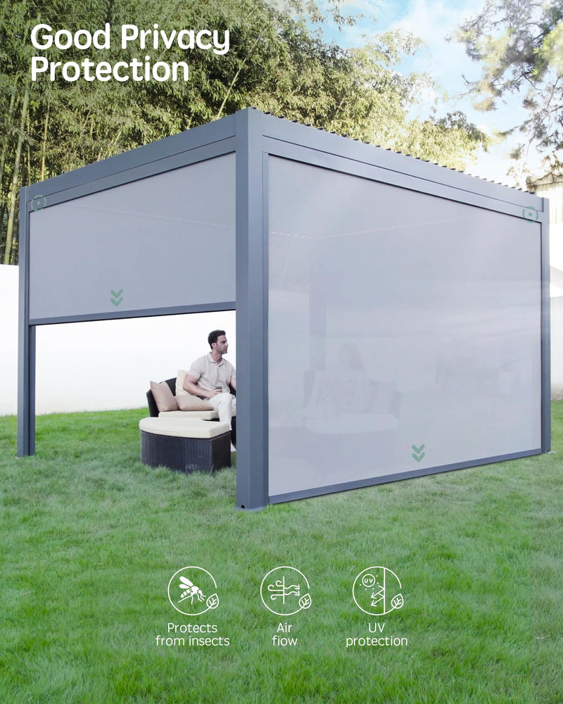 Yoolax Motorized Customized Shade 10Ft for Louvered Pergola, Sun Screen with Remote Control