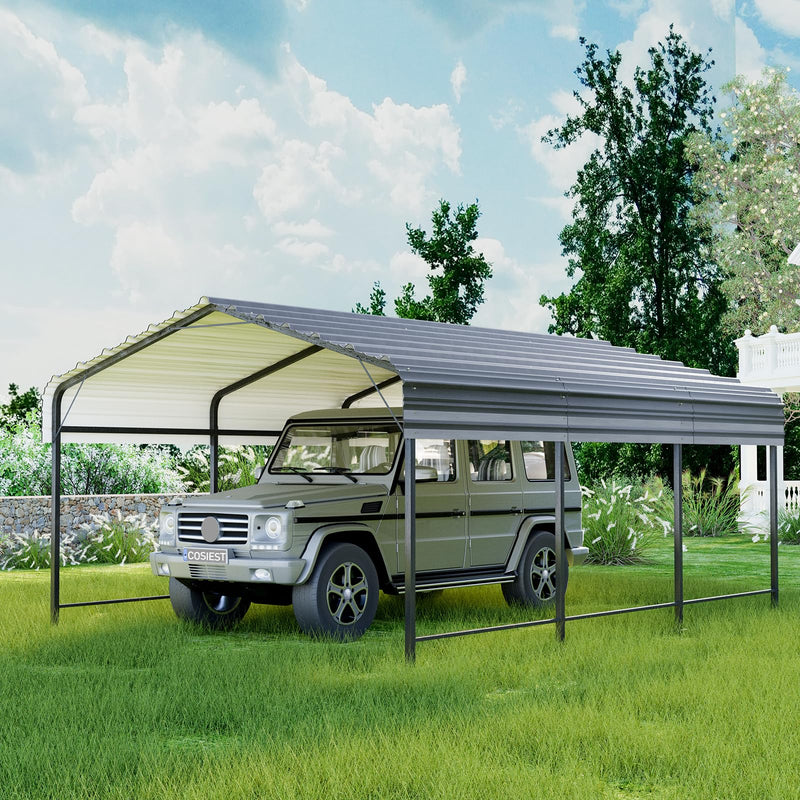 COSIEST 10'x20' Carport with Galvanized Steel Roof, Heavy Duty Metal Carport Canopy, Outdoor Garage Car Shelter Shade for Car, Boats and Truck