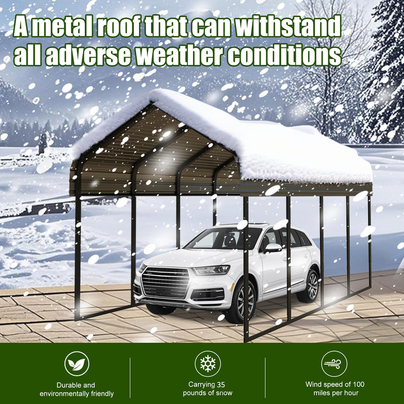 Poborin Durable Metal Carport 10 x 20FT Heavy Duty for Cars - Large Garage Shelter Solution,All-Weather Portable Car Garage Canopy Shelter for Cars & Boat Cover for Yard