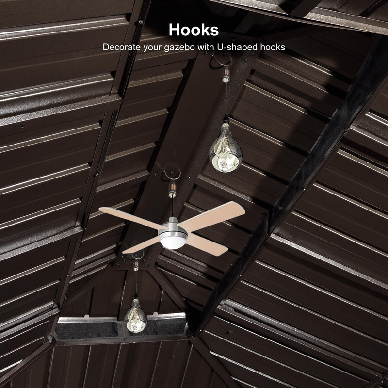 PURPLE LEAF 11' X 15' Outdoor Hardtop Gazebo Patio Wide Aluminum Frame Metal Double Roof with Heavy Duty Netting and Curtains for Permanent Hard Top Pavilion Screen, Khaki