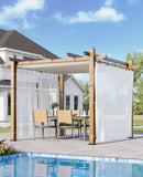 Garvee 10x10 Ft Outdoor Retractable Pergola with Canopy and Side Mesh Screen, Upgraded Wood-Grain Post Aluminum Pergola, Modern Pavilion for Backyard, Patio, Porch, Grape Trellis, Beige+White