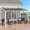 MEISSALIVVE 8' x 12' Wall Mounted Lean to Metal Awnings with Sloped Roof, Outdoor Patio Gazebo Awning for Backyard, Deck, White