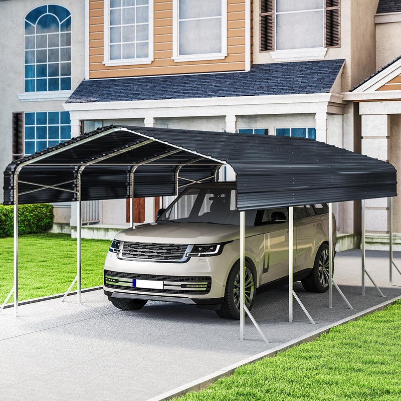 12x20 Ft Carport, Heavy Duty Metal Car Port, All-Weather Protection, Easy Assembly for Cars, Trucks, Boats, Tractors, and Outdoor Storage