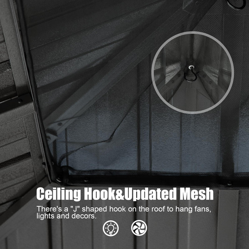 Domi 10x12FT Outdoor Gazebo, Hardtop Gazebo with Galvanized Steel Double Roof, Metal Gazebos with Drainage System Patio Pergola for Patio Deck Backyard,Curtain and Netting,Gray