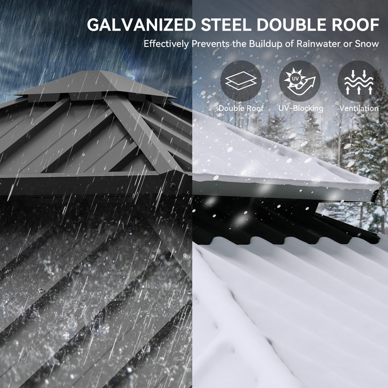 YITAHOME 10x10ft Hardtop Gazebo Heavy Duty Double Roof with Nettings and Curtains Galvanized Steel Outdoor Combined of Vertical Stripes Roof for Patio, Backyard, Deck, Lawns, Gray