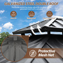 8.5' x 8.5' Hardtop Gazebo, Galvanized Steel Double Roof Gazebo with Nettings and Curtain Outdoor Aluminum Frame Vertical Stripes Roof Gazebos for Patio, Backyard, Lawn