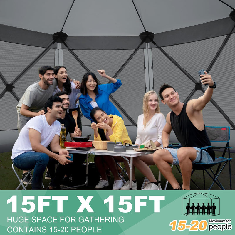 COBIZI 15x15ft Extra Large Pop-Up Gazebo Canopy Tent with Mosquito Netting, Spacious Easy Set-Up Screened Shelter, Durable Outdoor Pavilion with Ground Stakes, Perfect for Patio, Backyard, and Lawn