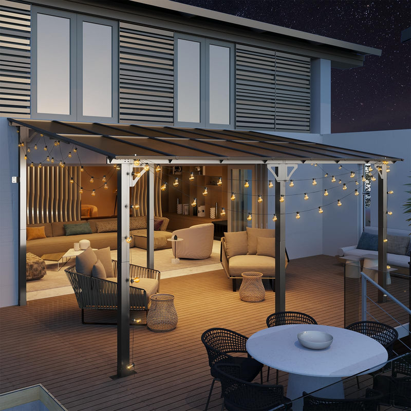 TLSUNNY 14' X 10' Gazebo for Patio with Sloped Roof, Large Wall-Mounted Heavy Duty Patio Awning, Hardtop Outdoor Aluminum Pergola, Metal Frame, for Backyard, Porch, Deck, Lawn