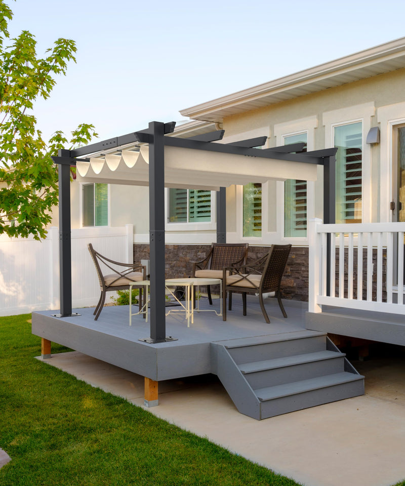 GAOMON 10x10 Ft Outdoor Aluminum Pergola with Upgraded Retractable Canopy, Outdoor Shelter Suitable for Gardens, Backyard, Lawn, Deck - Khaki.