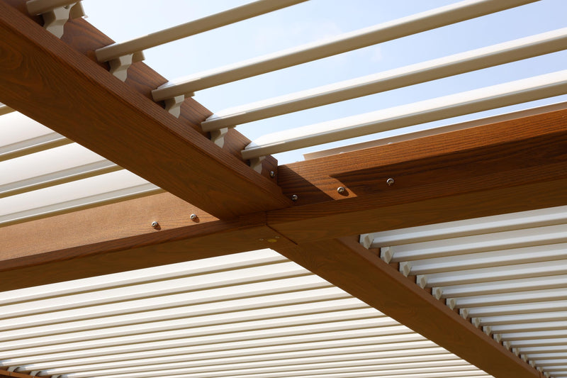 UPHYB Louvered Pergola 12x12ft, Adjustable Aluminum Pergola with Waterproof Curtains and Nets, Sun & Rain Shade for Patio, Modern DIY Outdoor Living Upgrade, Woodgrain