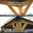 Oasisphere 10x12 Wood Gazebo, Cedar Wood Hardtop Pavilion with Double-Layer Galvanized Steel Roof, 120mm Thick Wooden Posts for Patio, Backyard, Garden, Deck