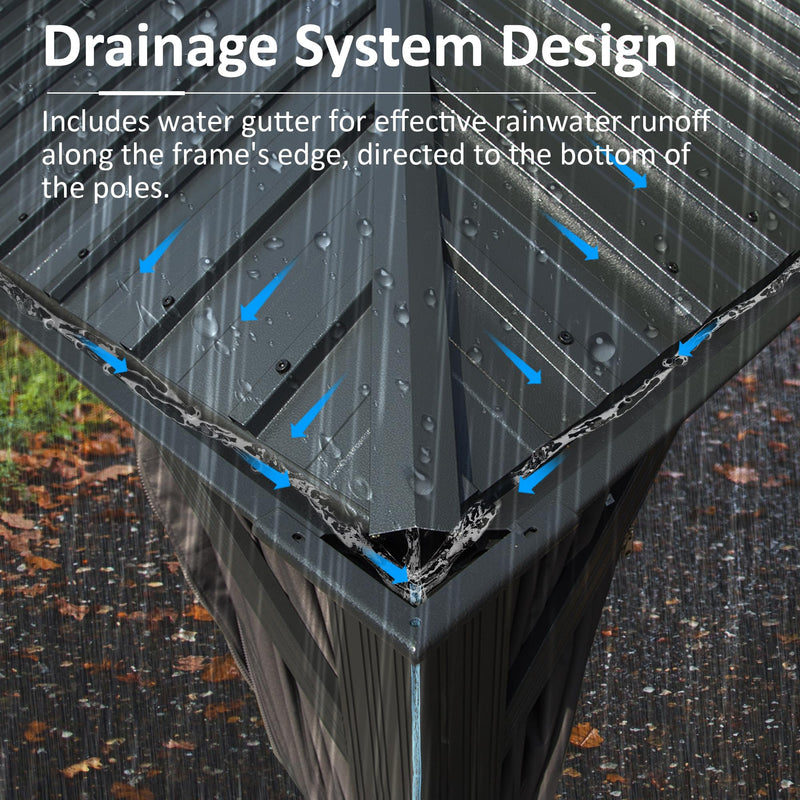 Domi 12' X 14' Hardtop Gazebo, Upgraded Metal Gazebo with Drainage System, Dual-Layer Galvanized Steel Roof, Curtain and Netting, Outdoor Shelter Canopy for Patio, Garden, and Backyard, Grey