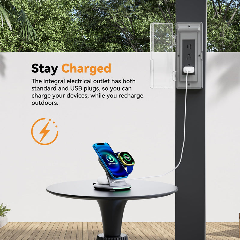 Modern Shade Aurora Louvered Pergola 10'x10' with USB Charging Port Deck, Outdoor Pergola with Adjustable Waterproof Roof & Integrated Drainage, Reinforced Frame for Patio Deck, Easy Assembly, Black