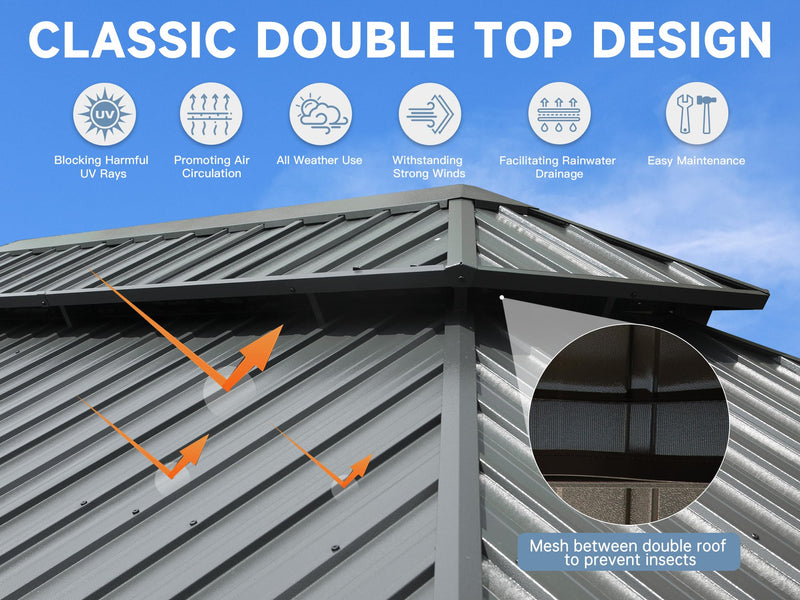 Domi 14' X 20' Hardtop Gazebo Outdoor Metal Gazebo Canopy with Galvanized Steel Double Roof, Aluminum Frame, Curtains and Netting for Patio, Deck, Garden, Grey