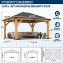 COVERONICS 13FT x 15FT Outdoor Spruce Wood Gazebo - Patio Wooden Frame Gazebo with Galvanized Steel Roof, Heavy-Duty Hardtop Gazebos for Garden, Poolside, Deck, Backyard