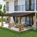 Domi 12x16FT Wall-Mounted Hardtop Gazebo, Aluminum Lean to Gazebo with Galvanized Steel Sloping Roof, Curtains & Netting for Outdoor Patio, Deck, Backyard, Garden Parties