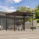 Domi 6.5x12FT Hardtop Grill Gazebo, Outdoor BBQ Gazebo with 2 Side Shelves, Sloping Steel Roof for Permanent Sun Shade with Ceiling Hooks for Patio Deck Yard Garden (Brown)