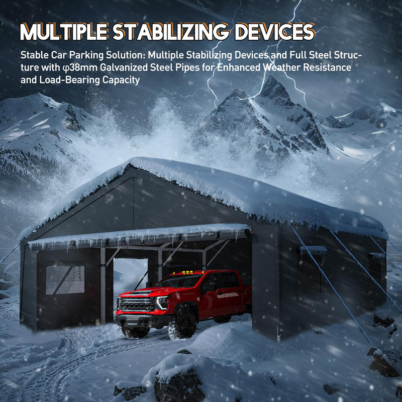 Bepatio 2 Car Carport, 20 x 20 Heavy Duty Metal Carport, All Weather Extra Large Car Port, Outdoor Portable Garage with Side-Opening Doors & Roll-Up Windows