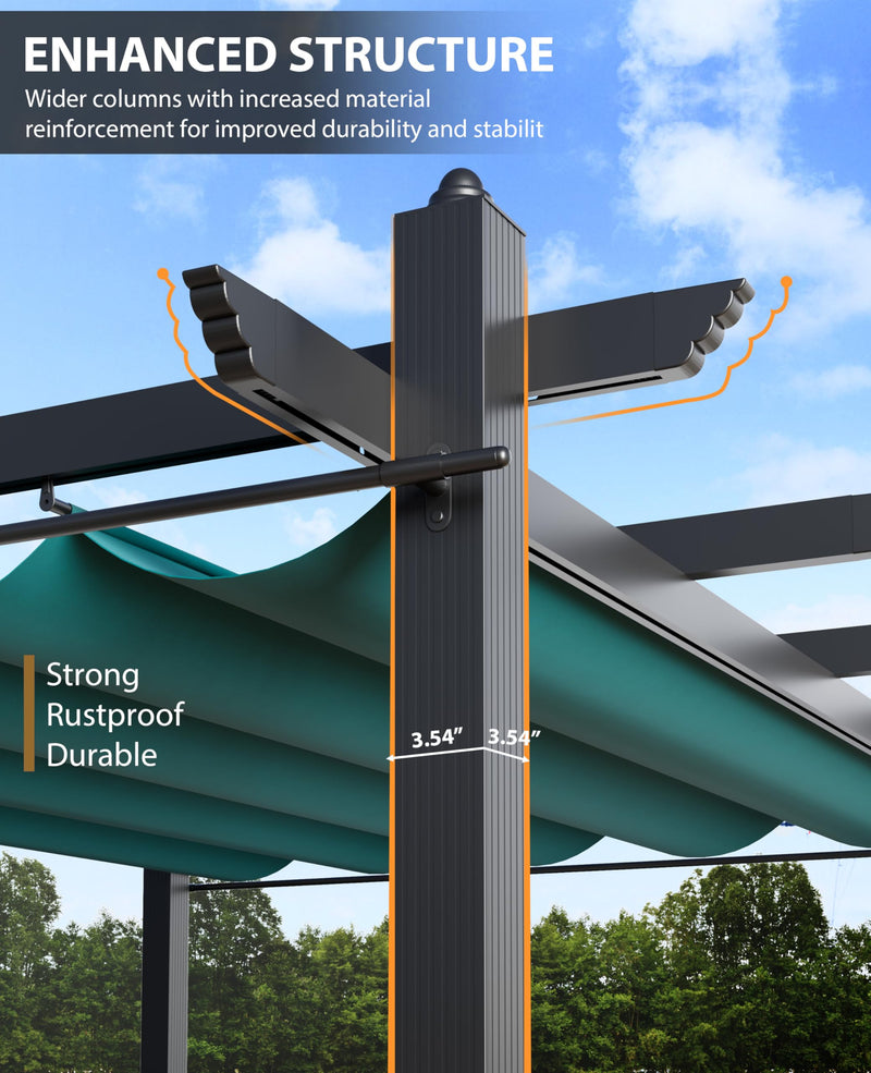 Garvee 10x13 Ft Outdoor Retractable Pergola with Canopy and Side Mesh Screen, Upgraded Gray Post Aluminum Pergola, Modern Pavilion for Backyard, Patio, Porch, Grape Trellis, Blue + White