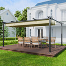 EBE 12'x16' Outdoor Pergola, Metal Patio Pergolas, Heavy Duty Retractable Awning Pergola Sun Shade Canopy for Decks, Gardens and Backyards, Beige