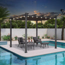 PURPLE LEAF 10' X 10' Outdoor Retractable Pergola with Sun Shade Canopy Patio Metal Shelter for Porch Beach Garden Pavilion Grill Gazebo Modern Yard Grape Trellis Gray Pergola with String Lights