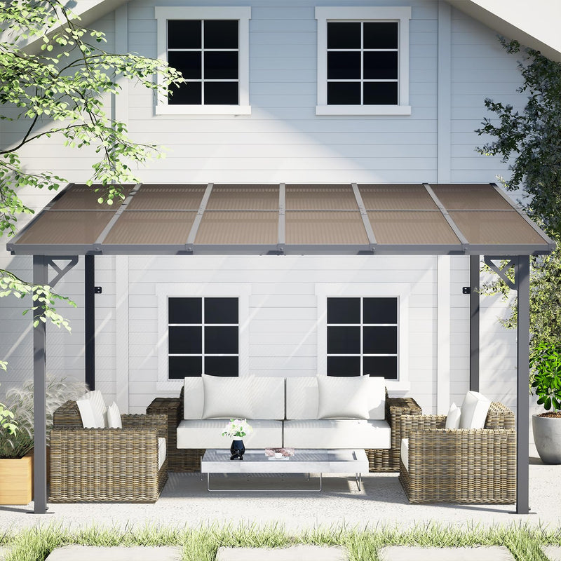 EBE 12' x 10' Wall Mounted Gazebo on Clearance, Lean to Gazebo Pergola with Sloped Roof, for Patio, Porch, Deck