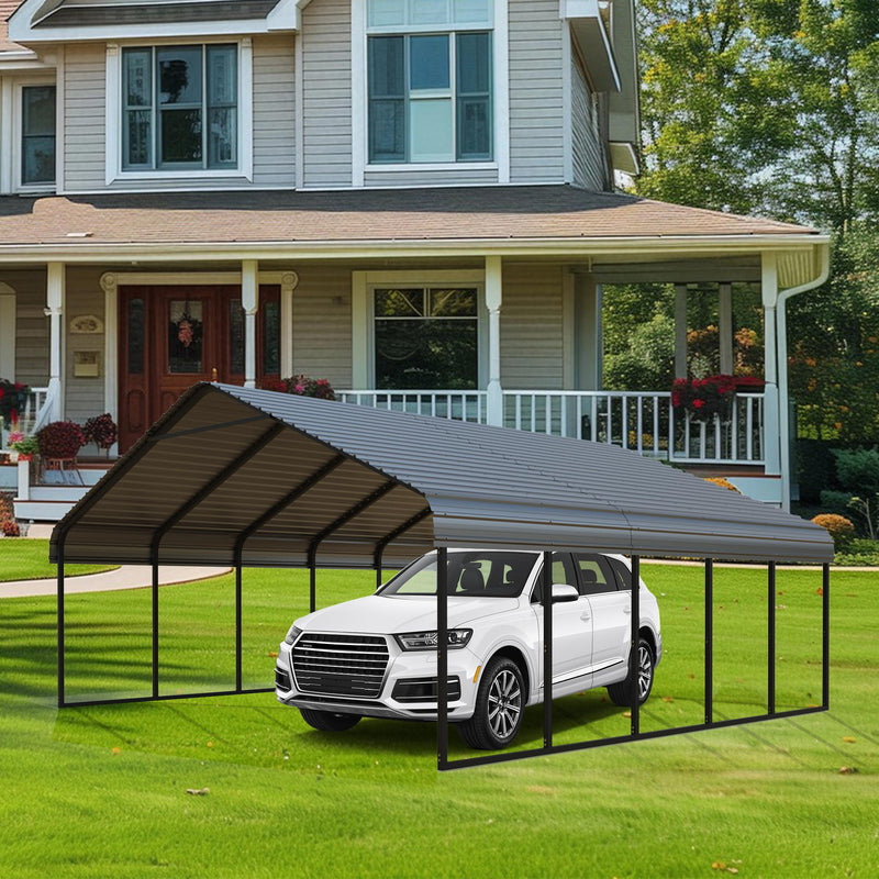 Poborin Durable Metal Carport 10 x 20FT Heavy Duty for Cars - Large Garage Shelter Solution,All-Weather Portable Car Garage Canopy Shelter for Cars & Boat Cover for Yard