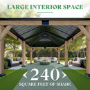 AMERLIFE 12x20FT Outdoor Wood Gazebo, Hardtop Pergola with Metal Roof & Spruce Wood Frame, Backyard Gazebo for Garden,Conversation,Gray Brown