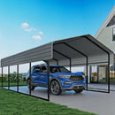 Real Relax 12X20 FT Carport with Galvanized Steel Roof, Heavy Duty Steel Frame Metal Carport Canopy, Large Garage Storage Shelter Shade for Boat, Pickup, Car, Tractors, Grey