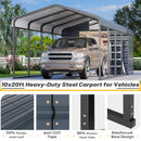 EROMMY 10x25 FT Carport Storage Shed 2-in-1, Heavy Duty Car Port with Galvanized Metal Frame, Base-Reinforced Enclosed Storage Shelter, Extended Coverage for Trucks, Cars & All Vehicles, Gray