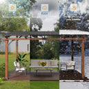 LUE BONA 12x14 ft Hardtop Gazebo, Lean to Gazebo Outdoor Pergola with Wood-Like Aluminum Frame and Metal Roof, Outdoor Permanent Galvanized Steel Pavilion for Deck, Patio, Backyard