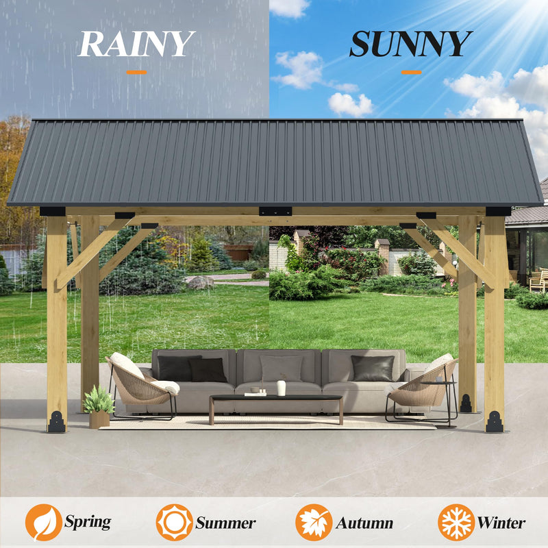 COVERONICS 13’x15’ Outdoor Hardtop Wood Gazebo - Patio Gazebo with Galvanized Steel Roof, Cedar Wooden Carport Gazebos for Garden, Porch, Patio and Deck