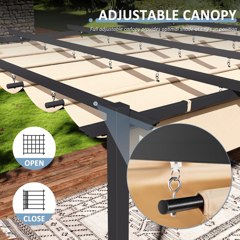 Aoxun 12x16FT Aluminum Pergola, Outdoor Retractable Pergola with Upgraded Canopy Cover, Heavy Duty Metal Pergolas and Gazebos with Adjustable Sun Shade for Modern Patio, Backyard, Deck, Garden