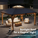 ZIENLIFE 12x14 ft Cedar Wood Gazebo with Sunlight Roof &Storage Cabinet, Hardtop Gazebo with Galvanized Steel Double Roof, Heavy Duty Pavilion for Patio Lawn and Garden