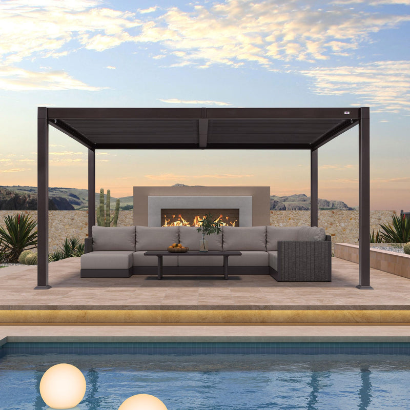 PURPLE LEAF 10' x 14' Louvered Pergola Outdoor Adjustable Louvre Shade Modern Patio Aluminum Pergola with Retractable Roof for Deck Backyard Garden Hardtop Gazebo