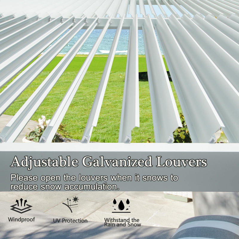 Domi Outdoor Louvered Pergola 10x16FT with Adjustable Steel Roof, Outdoor Aluminum Structure Rainproof Pergola for Backyard, Garden and Lawn,White